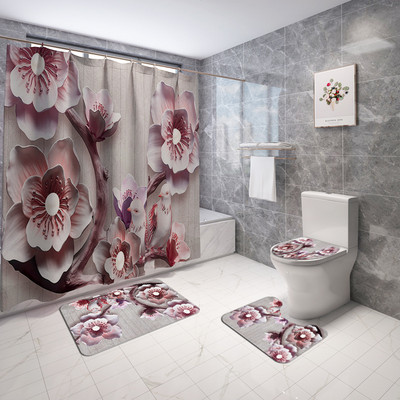Tradicionalni stil Cvjetne prostirke za kupaonicu i komplet zavjesa za tuširanje Flanelska prostirka za WC školjku Set kupaonskih prostirki Upijajuća prostirka za tuširanje