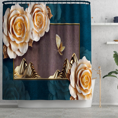 Tradicionalni stil Cvjetne prostirke za kupaonicu i komplet zavjesa za tuširanje Flanelska prostirka za WC školjku Set kupaonskih prostirki Upijajuća prostirka za tuširanje