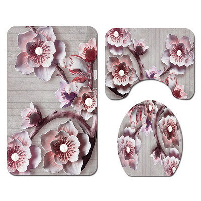 Tradicionalni stil Cvjetne prostirke za kupaonicu i komplet zavjesa za tuširanje Flanelska prostirka za WC školjku Set kupaonskih prostirki Upijajuća prostirka za tuširanje