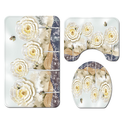 Tradicionalni stil Cvjetne prostirke za kupaonicu i komplet zavjesa za tuširanje Flanelska prostirka za WC školjku Set kupaonskih prostirki Upijajuća prostirka za tuširanje