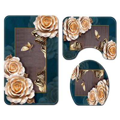 Tradicionalni stil Cvjetne prostirke za kupaonicu i komplet zavjesa za tuširanje Flanelska prostirka za WC školjku Set kupaonskih prostirki Upijajuća prostirka za tuširanje