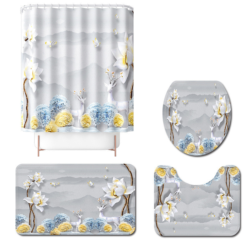 Tradicionalni stil Cvjetne prostirke za kupaonicu i komplet zavjesa za tuširanje Flanelska prostirka za WC školjku Set kupaonskih prostirki Upijajuća prostirka za tuširanje