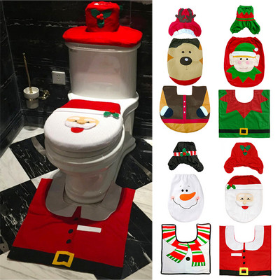 3 τμχ Χριστουγεννιάτικα Είδη Διακόσμηση Τουαλέτας Χριστουγεννιάτικη Διακόσμηση Τουαλέτας Μπάνιου Cartoon Κάλυμμα καθίσματος τουαλέτας Αξεσουάρ μπάνιου
