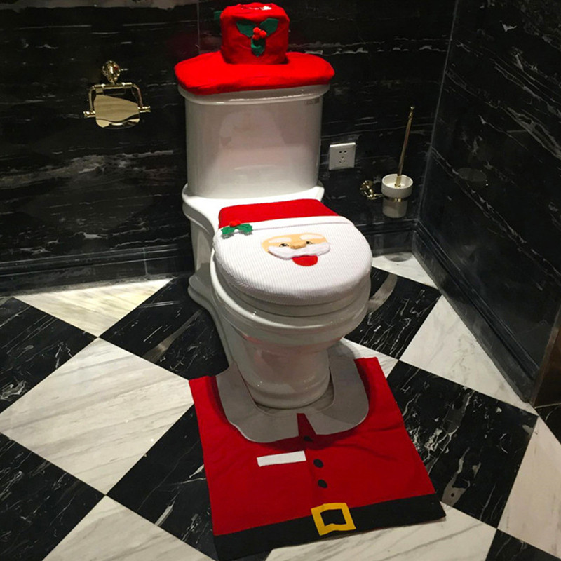 3 vnt Kalėdų reikmenys Tualeto apdaila Kalėdų tualeto vonios kambario apdaila Animacinių filmų tualeto sėdynės užvalkalas vonios kambario priedai