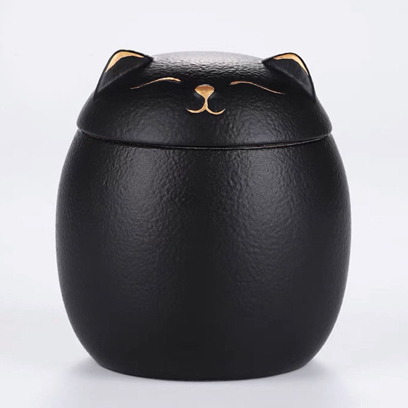 Kaķa formas urna mājdzīvnieku pelniem - kaķa formas piemiņas kremācijas urnas - ar rokām izgatavotas melnas dekoratīvas urnas bērēm, kaķu urna, suņu urna