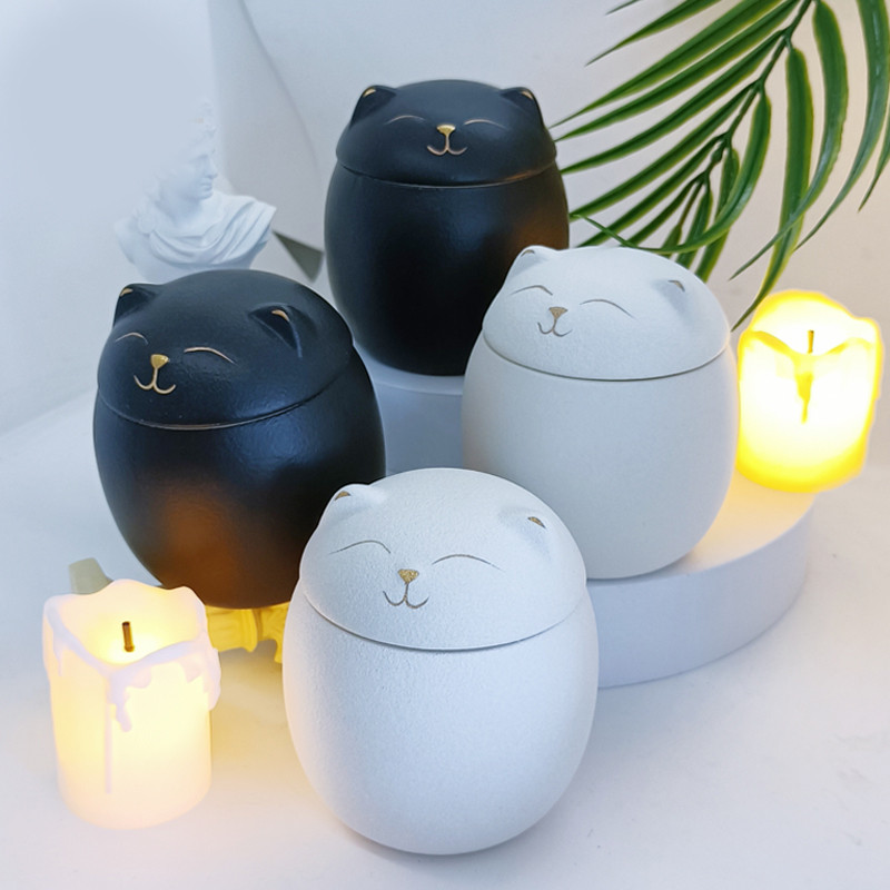 Kaķa formas urna mājdzīvnieku pelniem - kaķa formas piemiņas kremācijas urnas - ar rokām izgatavotas melnas dekoratīvas urnas bērēm, kaķu urna, suņu urna