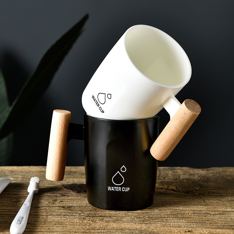 Kupaonska čaša za ispiranje usta Plastična drvena ručka Par Šalica za čaj Voda Kućna putovanja Jednobojni držač četkice za zube Šalica Alati za piće