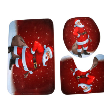 3 ΤΕΜ / Σετ Χριστουγεννιάτικο Κάθισμα Τουαλέτας & Κάλυμμα Santa Claus Χαλάκι μπάνιου Χριστουγεννιάτικη διακόσμηση Νέο