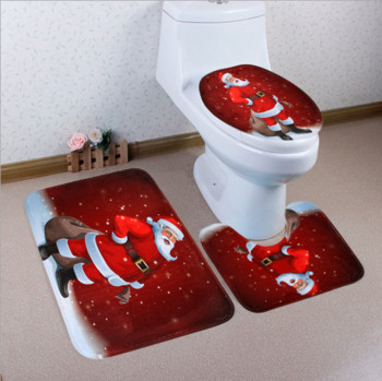 3PCS / Комплект Коледна тоалетна седалка и покривало Дядо Коледа Подложка за баня Коледен декор Ново