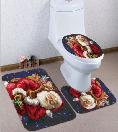 3PCS / Set Božićna WC daska i navlaka Djed Mraz Kupaonska prostirka Božićni dekor Novo