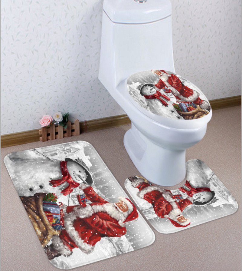 3PCS / Set Božićna WC daska i navlaka Djed Mraz Kupaonska prostirka Božićni dekor Novo