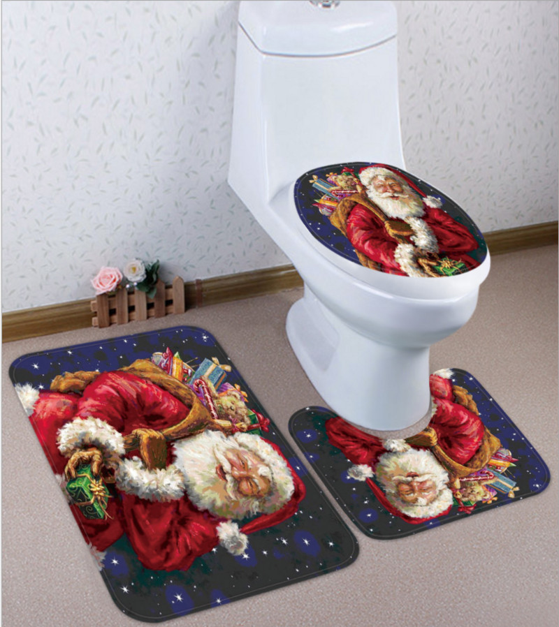 3PCS / Set Božićna WC daska i navlaka Djed Mraz Kupaonska prostirka Božićni dekor Novo