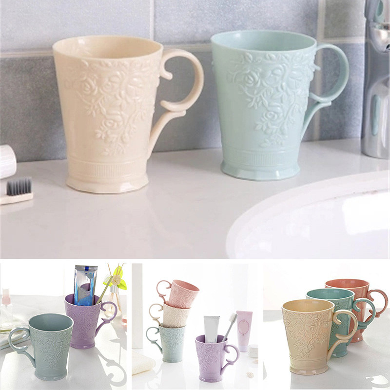 Plastmasas mutes skalojamā līdzekļa krūze kafijas tēja ūdens krūze grebta zobu birstes krūze Vannas istabas trauki Mājas zobu birstes turētājs krūze Dzērienu rīki