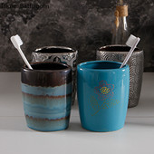 1 gab Light Luxury Keramikas Mutes skalošanas krūze Mājas Pāri Ūdens krūze Ceļojumu zobu birstes turētājs Organizatora krūzes Vannas istabas mazgāšanas rīki