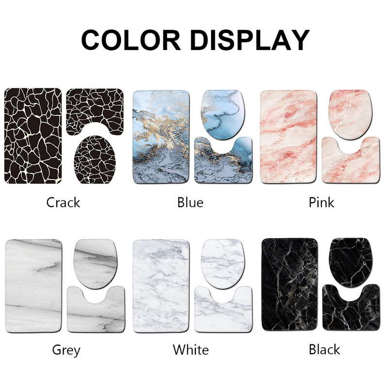 3kom prostirke za kupaonicu s mramornim uzorkom Set protukliznih prostirki za kupaonicu Periva navlaka za WC dasku Poklopac za postolje Set tepiha za uređenje doma