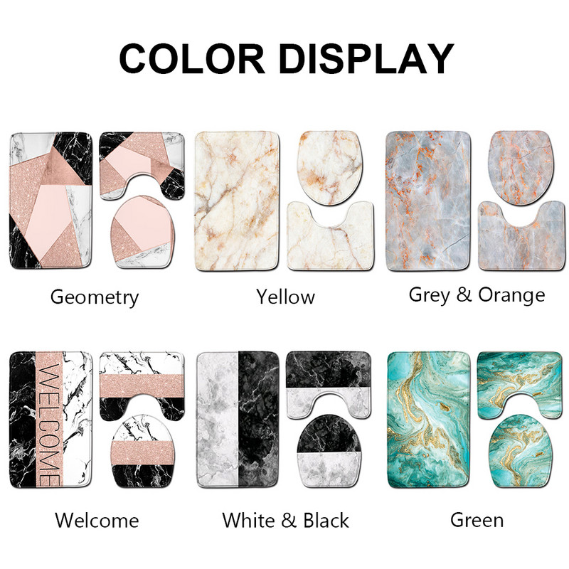 3kom prostirke za kupaonicu s mramornim uzorkom Set protukliznih prostirki za kupaonicu Periva navlaka za WC dasku Poklopac za postolje Set tepiha za uređenje doma