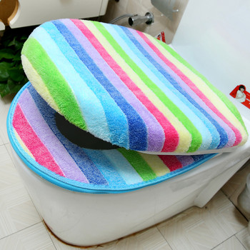 Σετ Κάλυμμα Καθίσματος Τουαλέτας Μπάνιου Θήκη τουαλέτας με φερμουάρ, Χοντρό μαλακό κοραλλί βελούδο Rainbow Ζεστό αδιάβροχο κάλυμμα WC Potty SWZ030