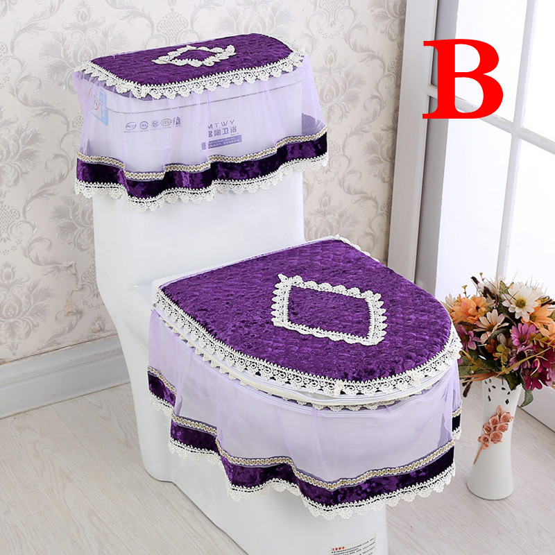 3 KOM Baršunasta čipkasta navlaka za WC školjku Set WC Dekoracija kućne kupaonice Poklopac spremnika za vodu + WC navlaka daska + WC daska