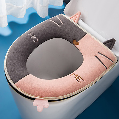 Zimska topla navlaka za WC dasku s ručkom Univerzalni jastuk za WC školjku, podebljana plišana podloga za WC dasku Kupaonski pribor