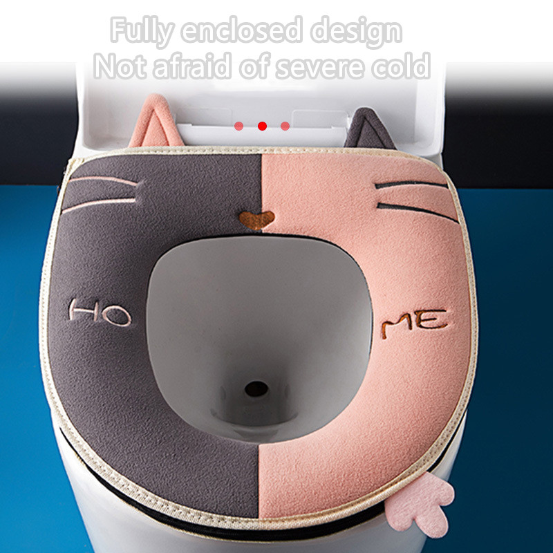 Zimska topla navlaka za WC dasku s ručkom Univerzalni jastuk za WC školjku, podebljana plišana podloga za WC dasku Kupaonski pribor