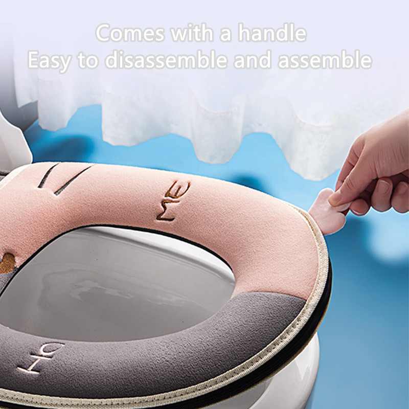 Zimska topla navlaka za WC dasku s ručkom Univerzalni jastuk za WC školjku, podebljana plišana podloga za WC dasku Kupaonski pribor