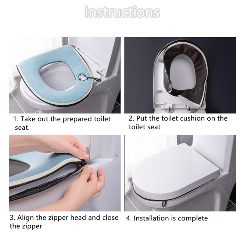 Zimska topla navlaka za WC dasku s ručkom Univerzalni jastuk za WC školjku, podebljana plišana podloga za WC dasku Kupaonski pribor