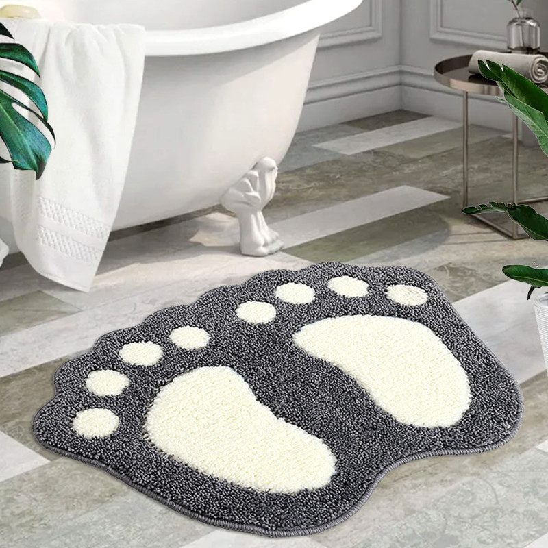 Mekana upijajuća prostirka za kupanje koja ne klizi, čupava kupaonska prostirka Modni slatki otisci stopala Bočni jastučić za noge za uređenje doma