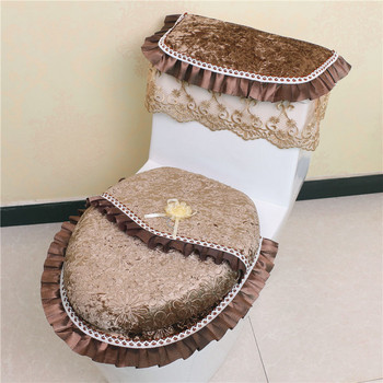 3 бр./компл. Покривало за тоалетна седалка Мека възглавница за тоалетна седалка Покривало за прах за тоалетна чиния с чанта за съхранение Подложка за пръстени за тоалетна тоалетна седалка Cas