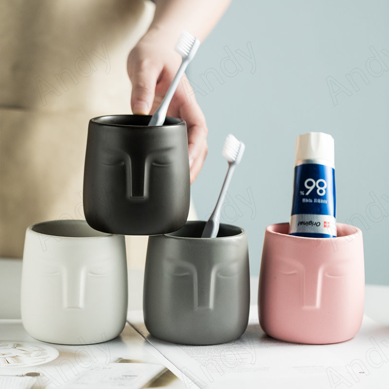 Eiropas keramikas mutes skalojamā līdzekļa krūze Vienkārša sejas reljefs rotājumi Darbvirsmas radošās zobu suku krūzes Mājas vannas istabas piederumi