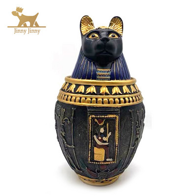 Редка египетска мемориална урна за котка Bastet Anubis Bastet，котешка урна，материал от смола，котешки урни за пепел за вашия домашен любимец