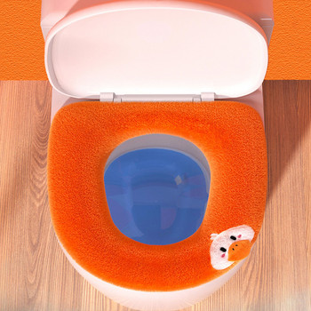 Модернизирана удебелена възглавница за тоалетна седалка Силиконова дръжка Покривало за тоалетна седалка Зимно топло универсално капаче за тоалетна пералня