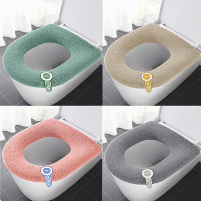Модернизирана удебелена възглавница за тоалетна седалка Силиконова дръжка Покривало за тоалетна седалка Зимно топло универсално капаче за тоалетна пералня