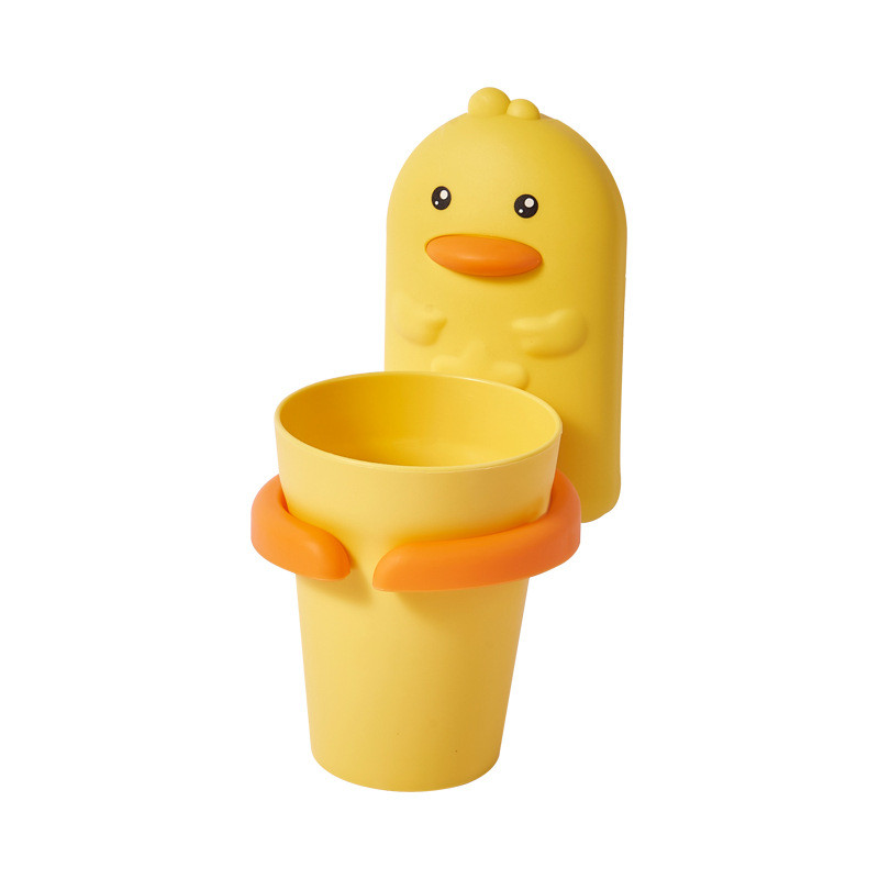 Zobu birstes turētājs ar krūzīti Cartoon Shape Duck Mouthwash Cup Pie sienas stiprināms mutes skalojamā līdzekļa komplekts, viegli uzstādāms bez sitiena