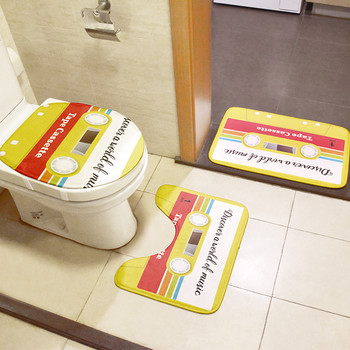 3 PCS комплект тоалетна противоплъзгаща подова подложка ретро касета капак капак за тоалетна украса за душ възглавница килими баня входна изтривалка