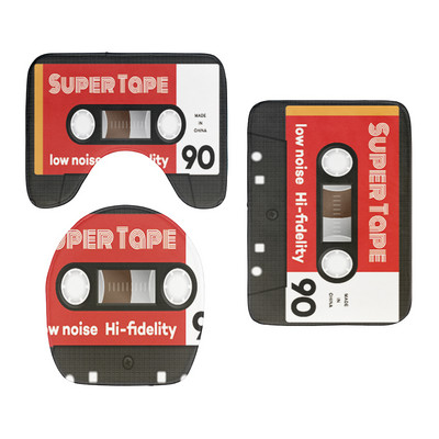 Set od 3 komada WC protuklizna podna prostirka Retro kazeta Poklopac poklopca WC školjke Dekoracija za tuš Jastuk Tepisi Otirač za kupaonicu