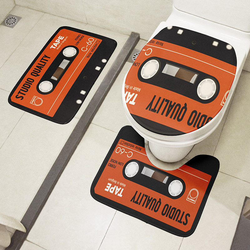 Set od 3 komada WC protuklizna podna prostirka Retro kazeta Poklopac poklopca WC školjke Dekoracija za tuš Jastuk Tepisi Otirač za kupaonicu