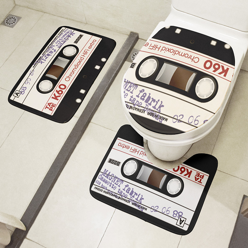 Set od 3 komada WC protuklizna podna prostirka Retro kazeta Poklopac poklopca WC školjke Dekoracija za tuš Jastuk Tepisi Otirač za kupaonicu