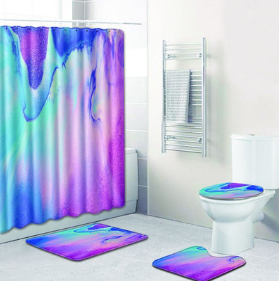 Zeegle prostirka za kupaonicu s kompletom zavjesa za tuširanje Neklizajući set prostirki za WC školjku od poliestera Kupaonska zavjesa za tuširanje s kukama WC prostirka