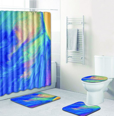 Zeegle prostirka za kupaonicu s kompletom zavjesa za tuširanje Neklizajući set prostirki za WC školjku od poliestera Kupaonska zavjesa za tuširanje s kukama WC prostirka