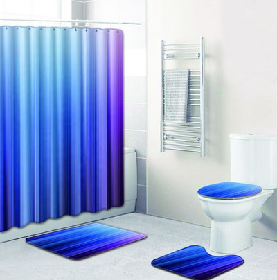 Zeegle prostirka za kupaonicu s kompletom zavjesa za tuširanje Neklizajući set prostirki za WC školjku od poliestera Kupaonska zavjesa za tuširanje s kukama WC prostirka