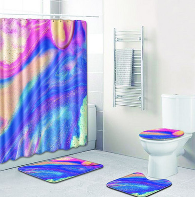 Zeegle prostirka za kupaonicu s kompletom zavjesa za tuširanje Neklizajući set prostirki za WC školjku od poliestera Kupaonska zavjesa za tuširanje s kukama WC prostirka