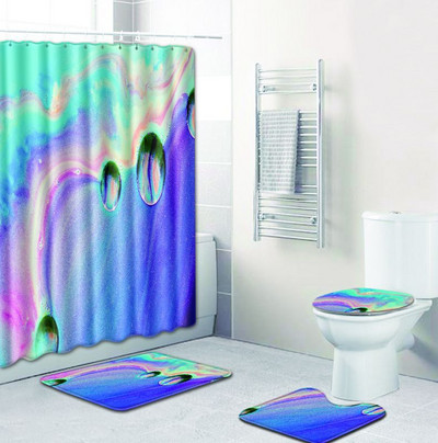 Zeegle prostirka za kupaonicu s kompletom zavjesa za tuširanje Neklizajući set prostirki za WC školjku od poliestera Kupaonska zavjesa za tuširanje s kukama WC prostirka