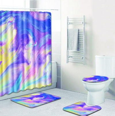 Zeegle prostirka za kupaonicu s kompletom zavjesa za tuširanje Neklizajući set prostirki za WC školjku od poliestera Kupaonska zavjesa za tuširanje s kukama WC prostirka