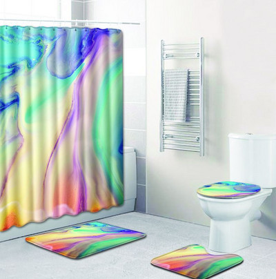 Zeegle prostirka za kupaonicu s kompletom zavjesa za tuširanje Neklizajući set prostirki za WC školjku od poliestera Kupaonska zavjesa za tuširanje s kukama WC prostirka