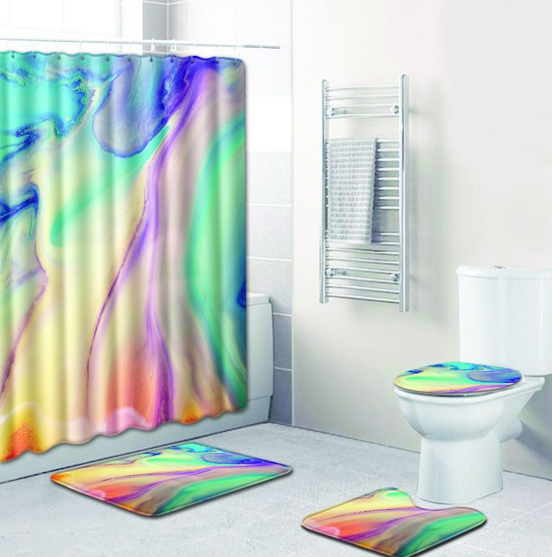 Zeegle prostirka za kupaonicu s kompletom zavjesa za tuširanje Neklizajući set prostirki za WC školjku od poliestera Kupaonska zavjesa za tuširanje s kukama WC prostirka