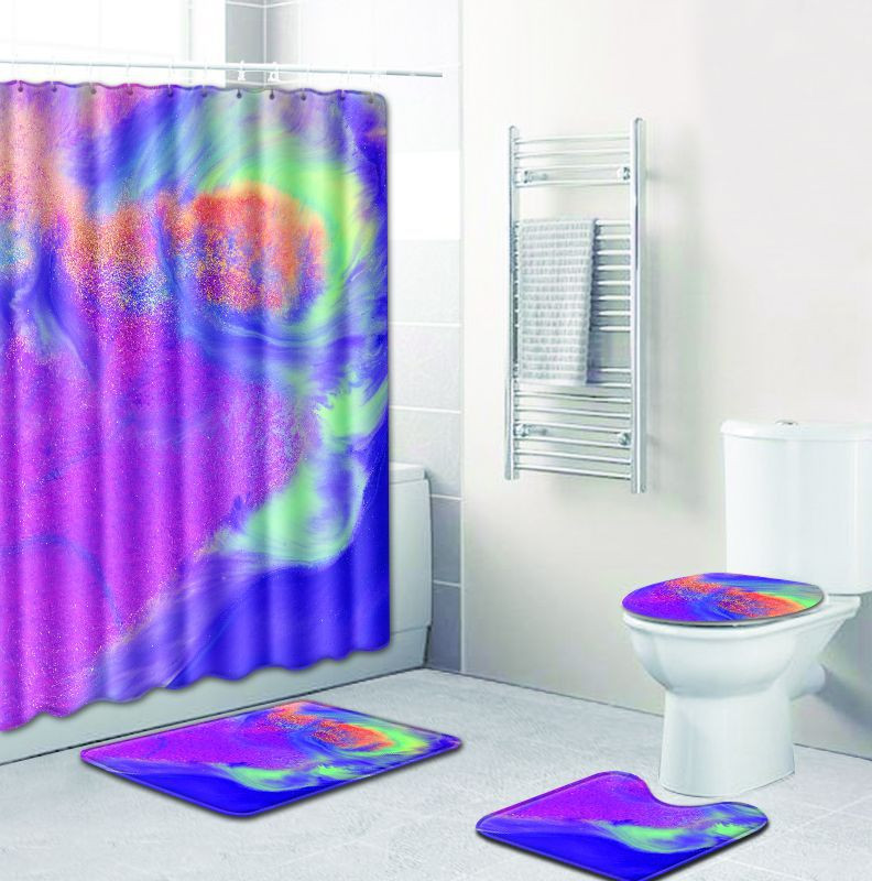 Zeegle prostirka za kupaonicu s kompletom zavjesa za tuširanje Neklizajući set prostirki za WC školjku od poliestera Kupaonska zavjesa za tuširanje s kukama WC prostirka