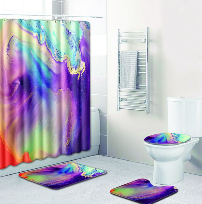 Zeegle prostirka za kupaonicu s kompletom zavjesa za tuširanje Neklizajući set prostirki za WC školjku od poliestera Kupaonska zavjesa za tuširanje s kukama WC prostirka