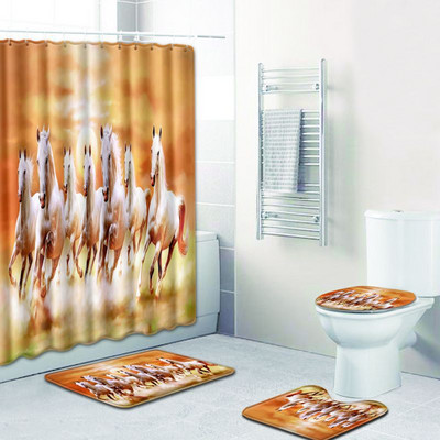 Zeegle Horse Pattern vonios kilimėlis ir dušo užuolaidų komplektas dangtis tualeto dangtis pjedestalas minkštas kilimėlis neslystantis dušo kilimėlis vonios kambario priedai