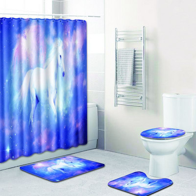 Zeegle Horse Pattern vonios kilimėlis ir dušo užuolaidų komplektas dangtis tualeto dangtis pjedestalas minkštas kilimėlis neslystantis dušo kilimėlis vonios kambario priedai