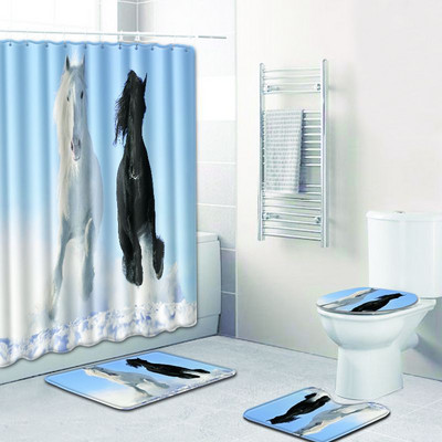 Zeegle Horse Pattern vonios kilimėlis ir dušo užuolaidų komplektas dangtis tualeto dangtis pjedestalas minkštas kilimėlis neslystantis dušo kilimėlis vonios kambario priedai